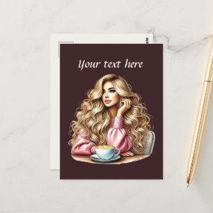 Carte Postale Mignonne femme de café ajouter du texte