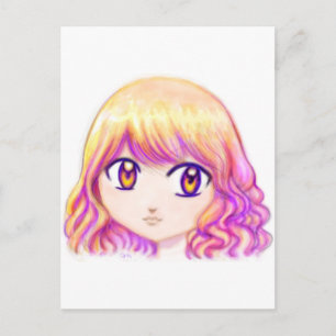 Carte Postale Mignonne Fille Anime Avec Cheveux Coloré Créative