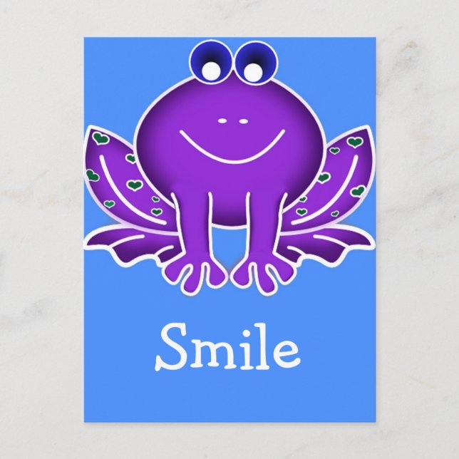Carte Postale mignonne grenouille pourpre sourire (Devant)