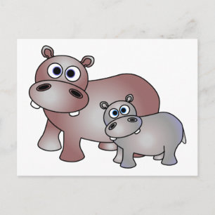 Carte Postale Mignonne hippopotame maman et bébé