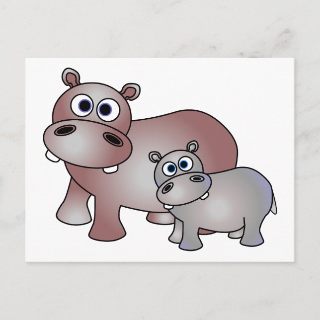 Carte Postale Mignonne hippopotame maman et bébé (Devant)