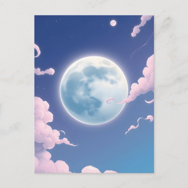 Carte Postale Mignonne illustration lunaire dans le ciel nocturn (Devant)