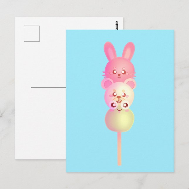 Carte Postale Mignonne Lapin, Ours Et Grenouille Dango (Devant / Derrière)