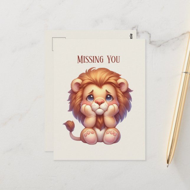 Carte Postale Mignonne Lion (Devant/Arrière en situation)