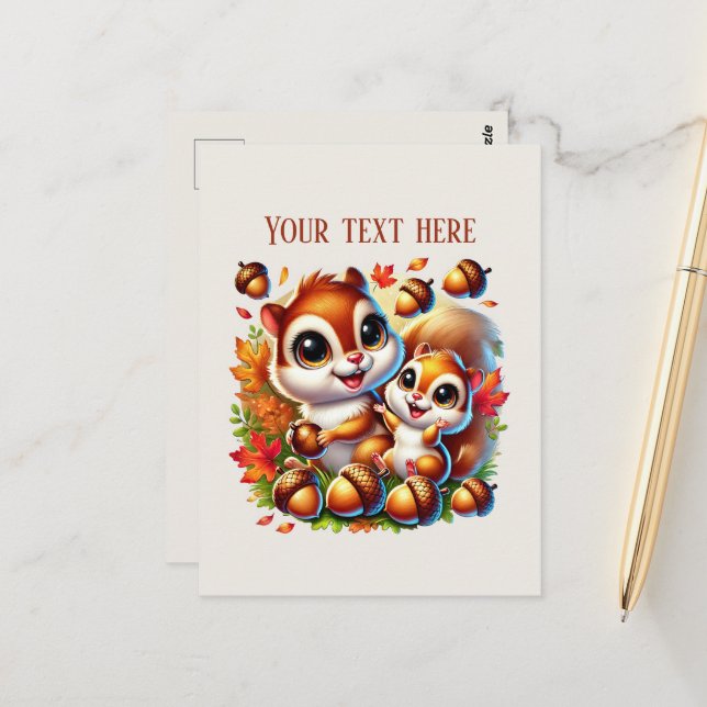 Carte Postale Mignonne Maman bébé écureuil ajouter du texte  (Devant/Arrière en situation)