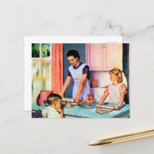 Carte Postale mignonne maman et cuisine enfant rétro vintage