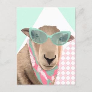 Carte Postale Mignonne Mouton Avec Lunettes