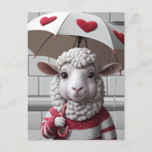 Carte Postale Mignonne Mouton avec Sweat et Parapluie