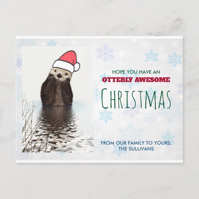 Carte Postale Mignonne Otter portant un chapeau de Noël Salutati (Devant)