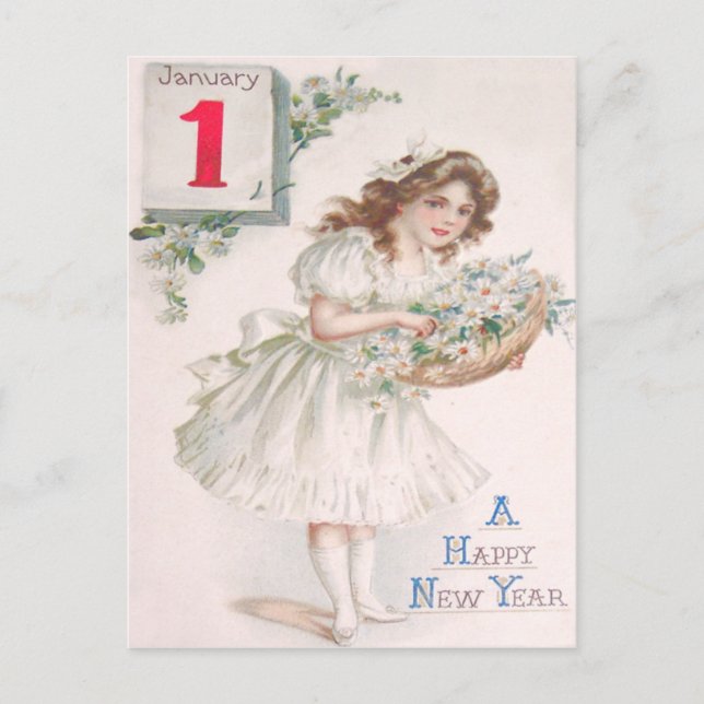 Carte Postale Mignonne petite fille Panier Daisy Daisy (Devant)