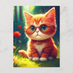 Carte Postale Mignonne Red Kitten Portant des lunettes-365478