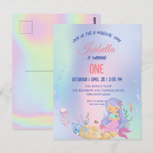 Carte Postale Mignonne sirène colorée Arc-en-ciel Anniversaire e