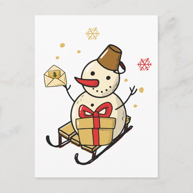 Carte Postale Mignonne Snowman Sur Un Motoneige (Devant)