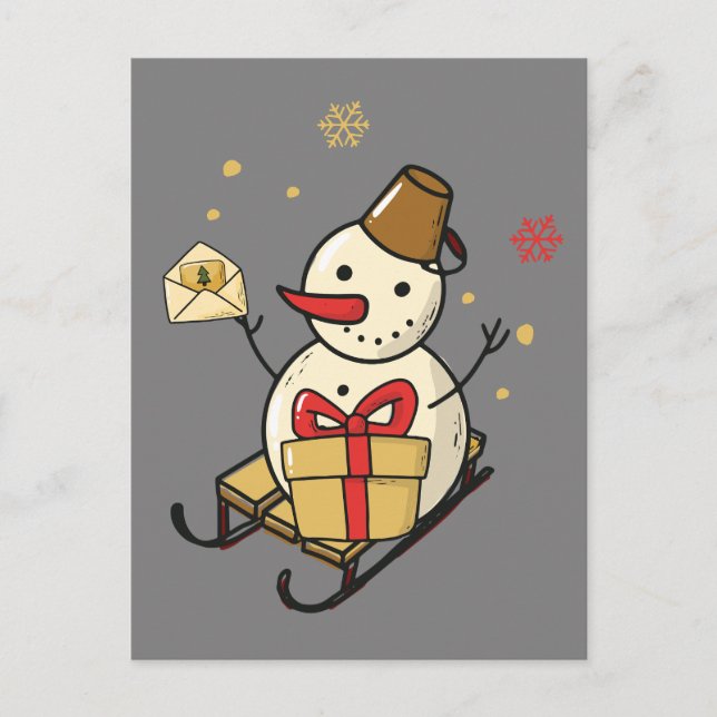 Carte Postale Mignonne Snowman Sur Un Motoneige (Devant)