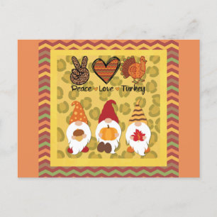 Carte Postale Mignonne Thanksgiving Gnomes Paix Aimer Turquie