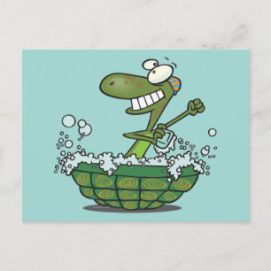 Carte Postale mignonne tortue se baigner dans sa coquille frotte