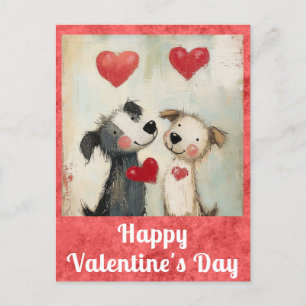 Carte Postale Mignonne Valentines Jour Aquarelle Chien Chien Chi