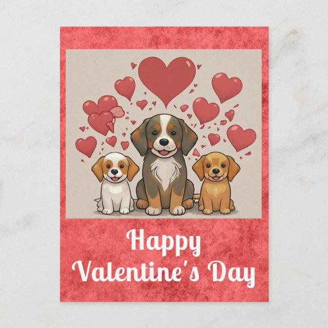 Carte Postale Mignonne Valentines Jour Aquarelle Chien Chien Chi (Devant)