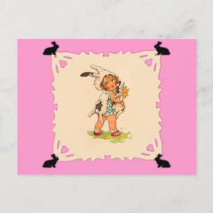 Carte Postale Mignonne Vintage fille lapin