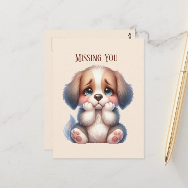 Carte Postale Mignonne Vous avez manqué votre chiot (Devant/Arrière en situation)