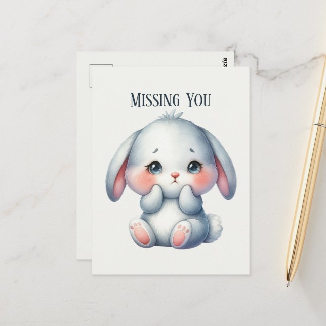 Carte Postale Mignonne Vous manquez lapin (Devant/Arrière en situation)