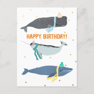 Carte Postale Mignons foulards de baleine Hiver Anniversaire des