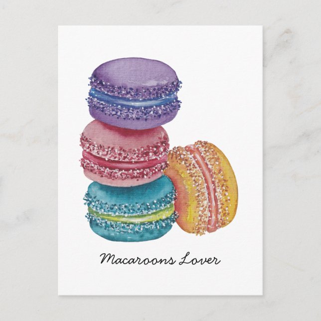 Carte Postale Mignons macarons arc-en-ciel en aquarelle (Devant)