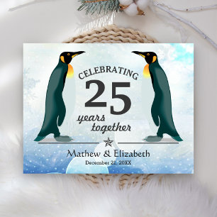 Carte Postale Mignons manchots dans la neige   25e anniversaire 