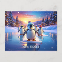 Mignons manchots en chapeaux d'hiver sur glace gel