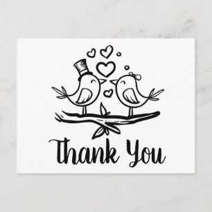 Carte Postale Mignons Oiseaux Loverbird Noir Blanc Mariage Merci