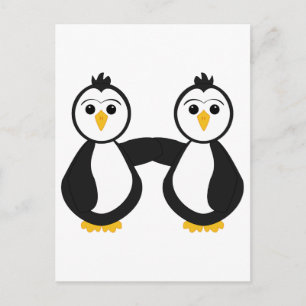 Carte Postale Mignons Penguins tenant Les Mains