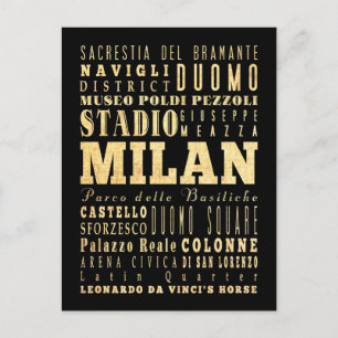 Carte Postale Milan City of Italy Typography Art