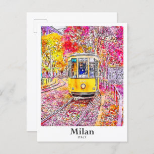 Carte Postale Milan Italie Aquarelle Voyage Main tirée