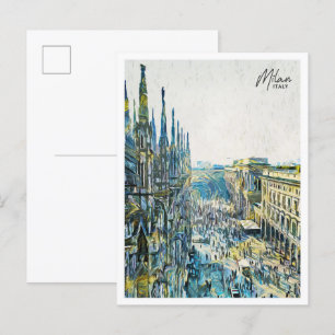Carte Postale Milan Italie Belle Peinture Paint Ville