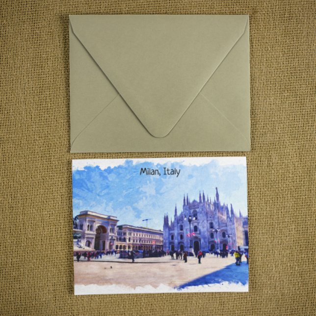 Carte Postale Milan Italie Cathédrale Panorama Vue (Milan Italy Piazza watercolor postcard)