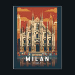 Carte Postale Milan Italie Duomo di Milano Travel Art Vintage<br><div class="desc">Design vectoriel de Milan. Milan,  métropole du nord de la Lombardie italienne,  est une capitale mondiale de la mode et du design.</div>