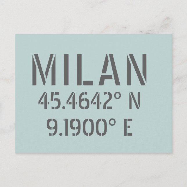 Carte Postale Milan Latitude Longitude (Devant)