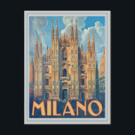 Carte Postale Milano, Italie Retro<br><div class="desc">Revenez dans le temps avec cette carte postale de voyage vintage célébrant l'allure de Milan,  Italie. L'emblématique cathédrale de Milan (Duomo di Milano) est haute,  son architecture gothique complexe juxtaposée à l'ambiance contemporaine de la ville. Découvrez l'essence de la riche histoire et de l'atmosphère cosmopolite de Milan.</div>