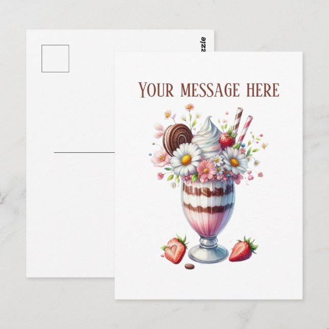 Carte Postale Milkshake mignon ajouter un message nom de l'entre (Devant / Derrière)