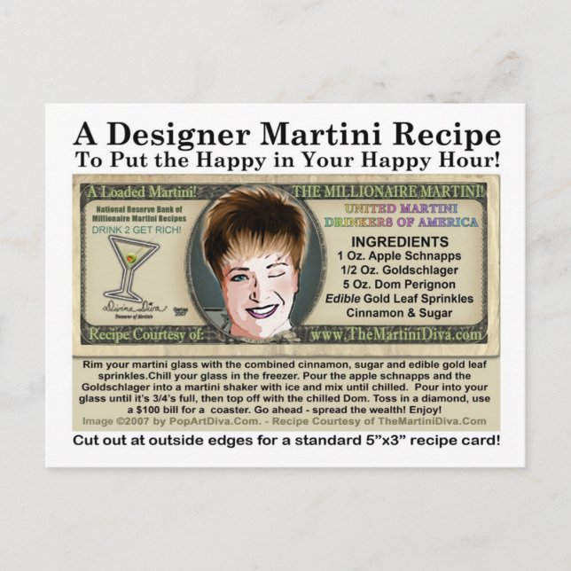 Carte postale Millionaire Martini Joke Recette (Devant)