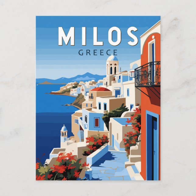 Carte Postale Milos Grèce Voyage Art Vintage (Devant)