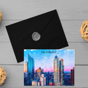 Carte Postale Milwaukee Wisconsin Aquarelle Cityscape Travel