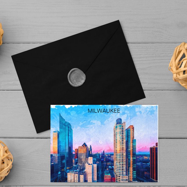 Carte Postale Milwaukee Wisconsin Aquarelle Cityscape Travel (milwaukee travel postcard)