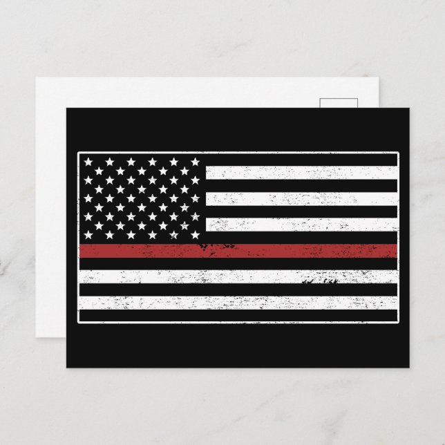 Carte Postale Mince Red Line USA Drapeau pompier pompier pompier (Devant / Derrière)
