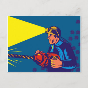 Carte Postale mine de charbon jack pneumatique foreuse rétro