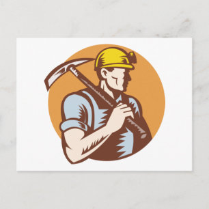 Carte Postale Mineur de charbon au travail avec la hache de cuei