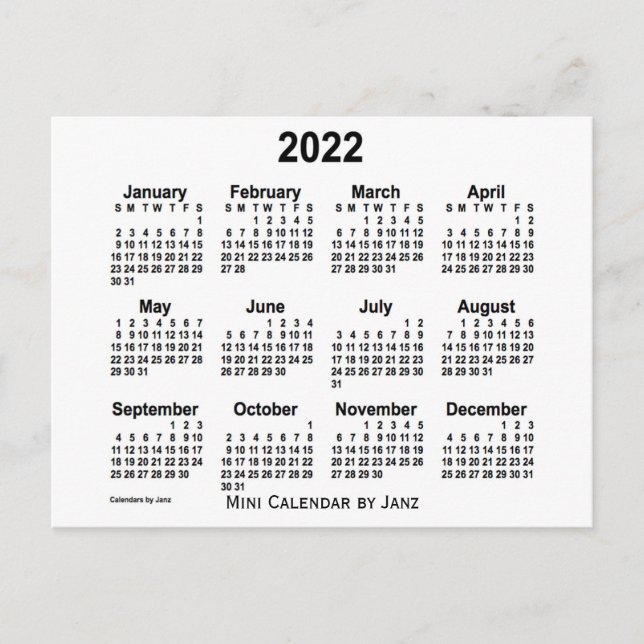 Carte Postale Mini calendrier 2022 blanc par Janz (Devant)