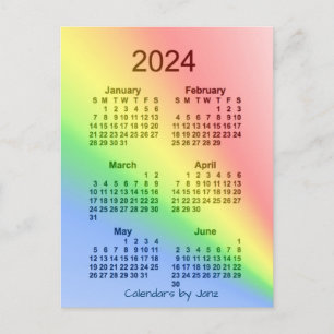 Carte Postale Mini calendrier 2024 Arc-en-ciel 6 mois par Janz