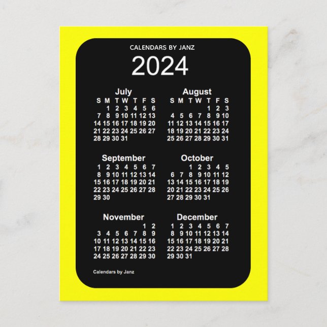 Carte Postale Mini calendrier 2024 Jaune Neon 6 mois par Janz (Devant)