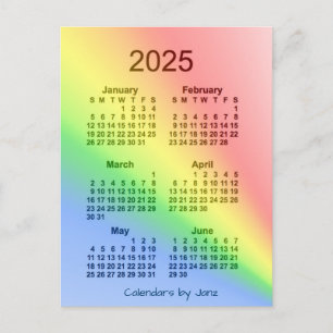 Carte Postale Mini calendrier 2025 Arc-en-ciel 6 mois par Janz